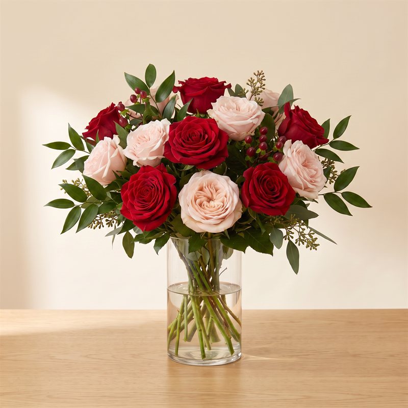 Romantic anniversary arrangement of roses